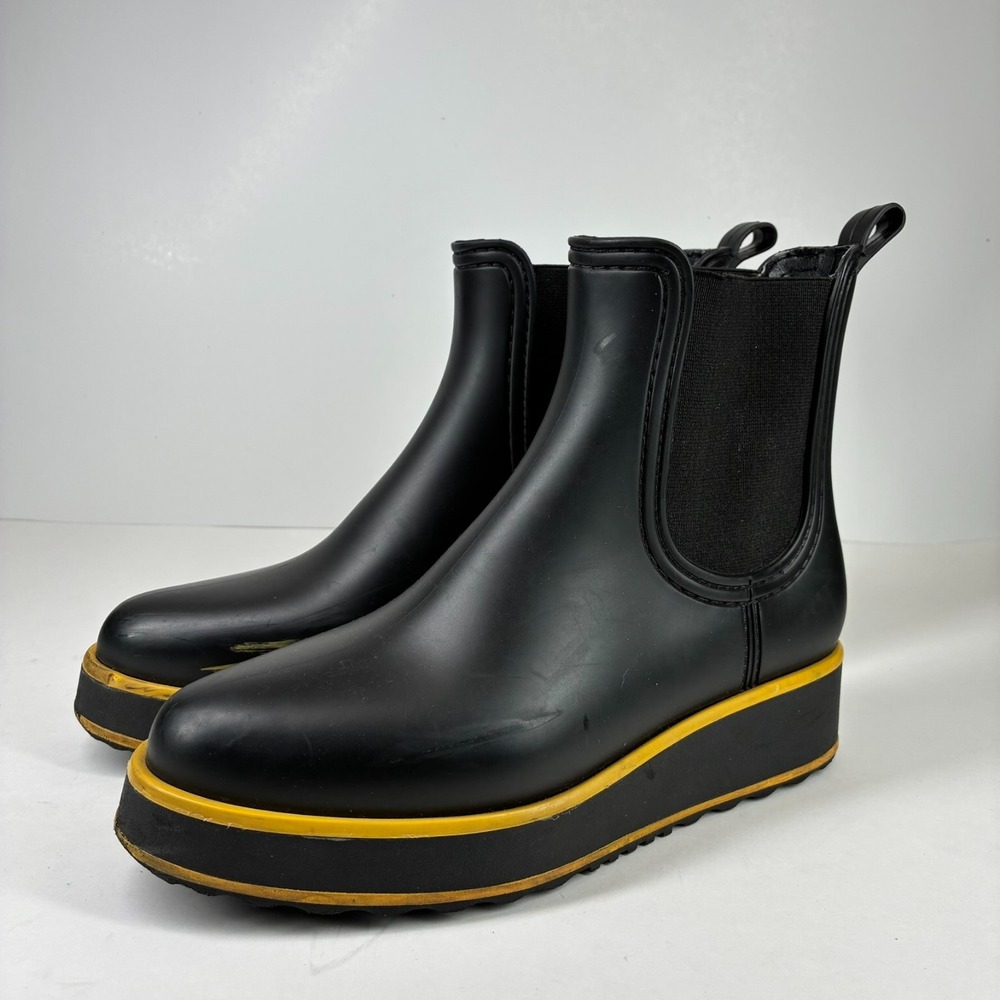 Bernardo Willa Women's US 8 Black Yellow Waterproof Platform Chelsea Rain Boots